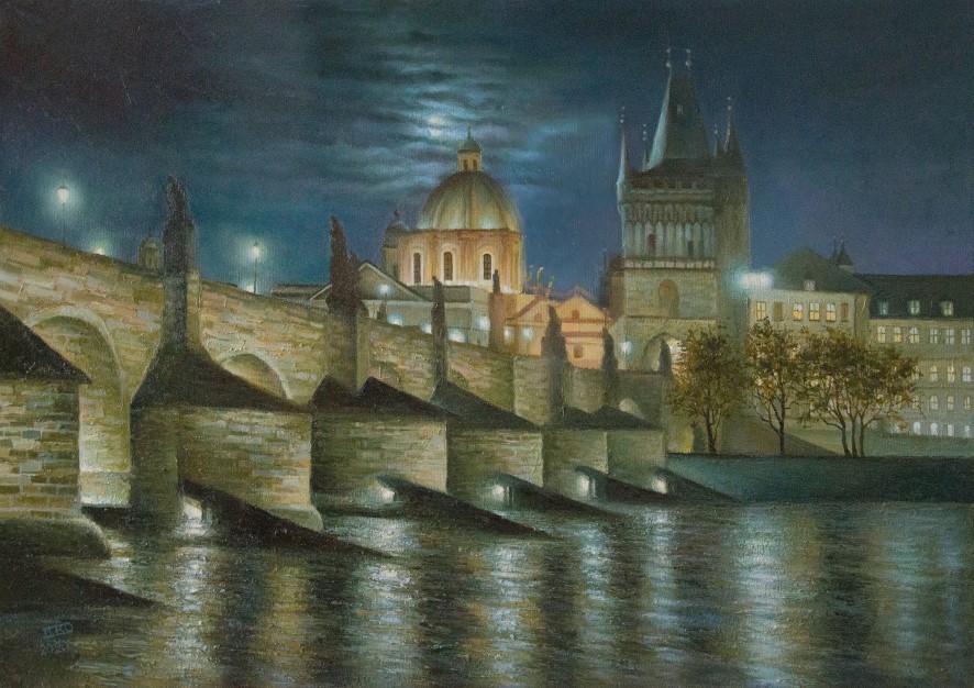 Noční Karlův most, 100x70, 2020